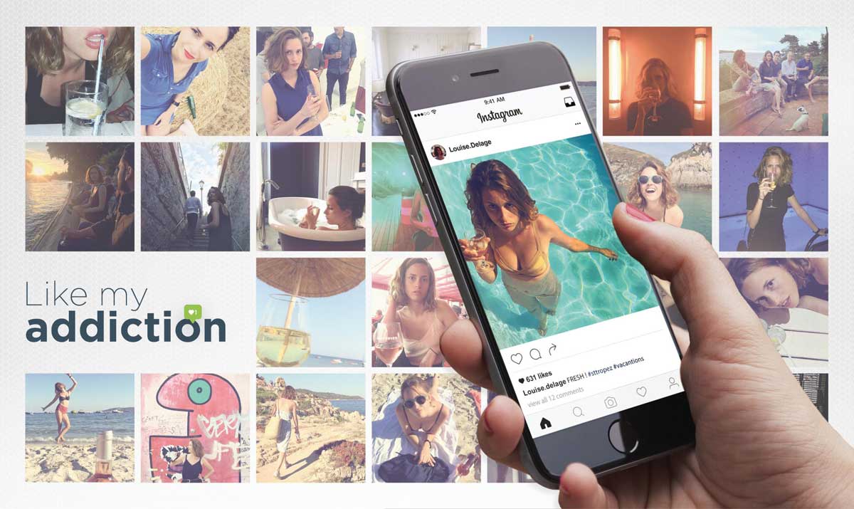 a collection of pictures of a young woman on an IG account depicting alcohol addiction among young people