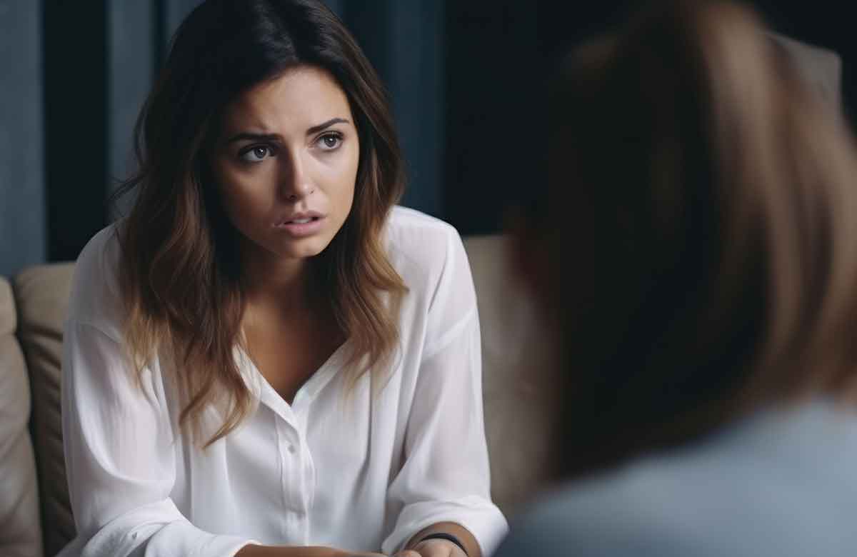 woman with mental health problems is consulting. psychiatrist